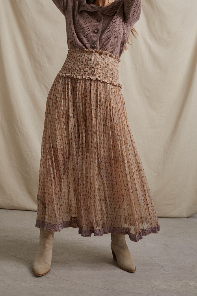 FALDA CHIFFON ESTAMPADO BAJO BORDADO NKN