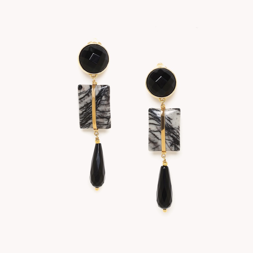 NATURE BIJOUX BERLIN ONIX DROP CLIP-EARRINGS