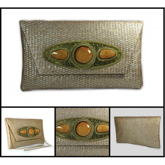 BOLSO SITARA ORO PIEDRAS MARRONES