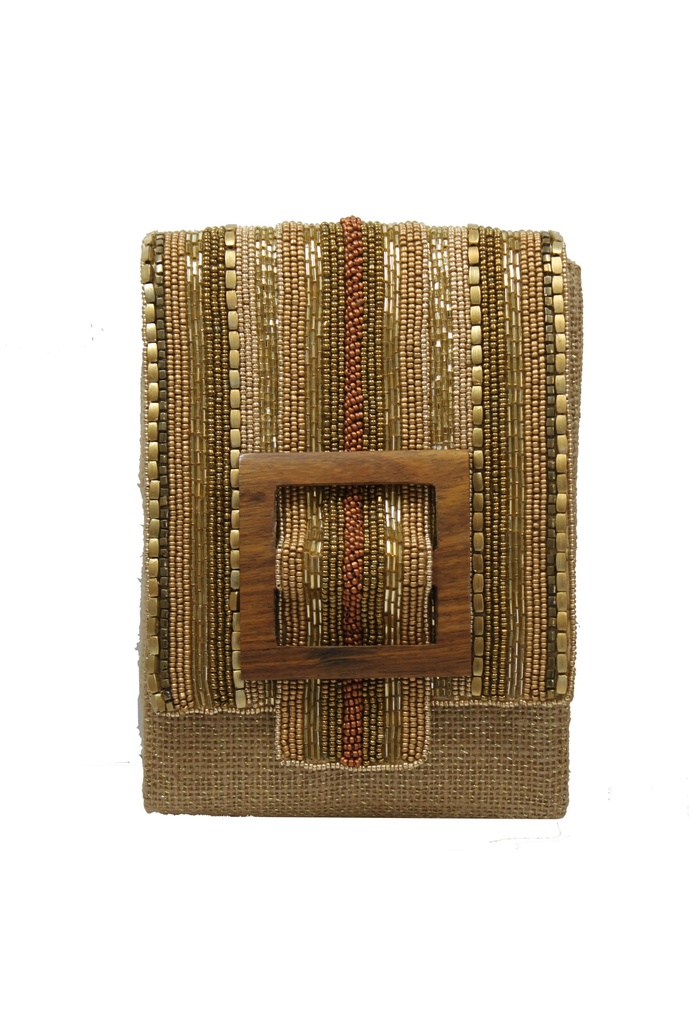SITARA GOLD BAG WITH WOODEN BUCKLE