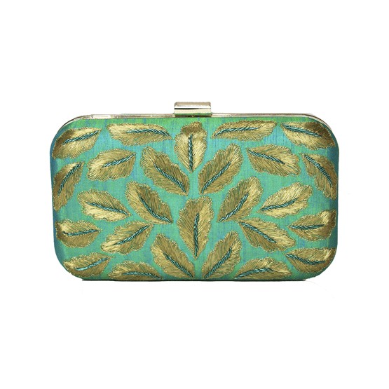 CARTERA VERDE HOJAS DORADAS