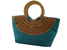 [6209228] TURQUOISE SITARA BAG WITH GOLD HANDLE